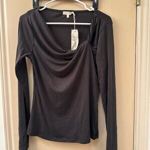 Mystree Black Long Sleeve Drape Top